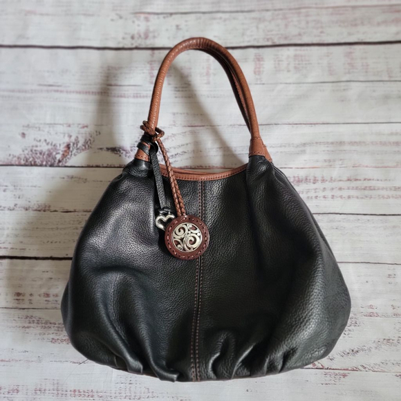 Brighton Tatum London Groove Black Pebbled Leather Hobo Shoulder Bag Black